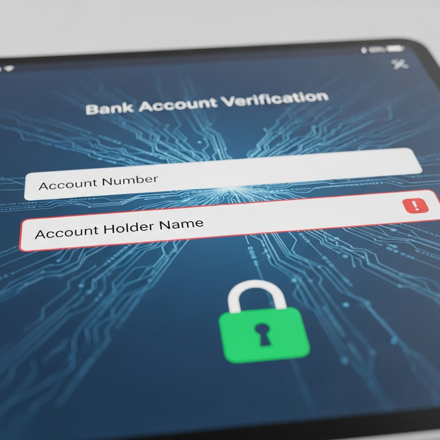 Illustrates the concept of bank account verification issues during an online casino withdrawal, highlighting data mismatch or security checks.