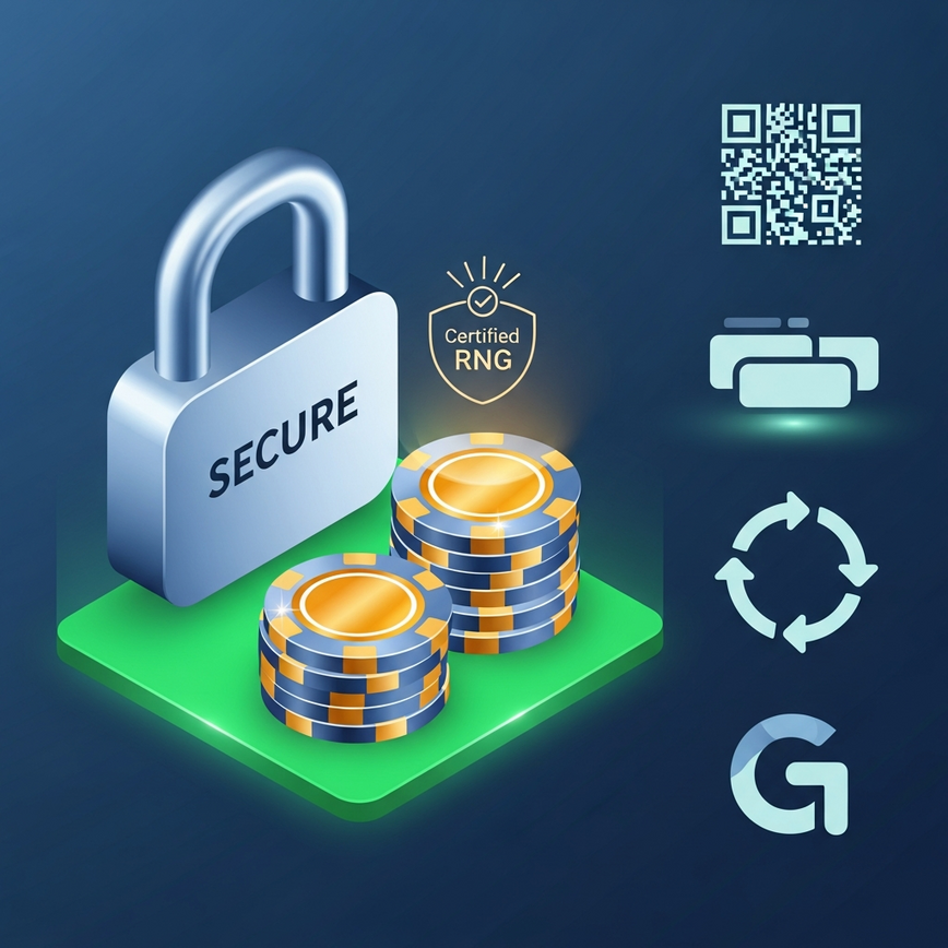 Visualizes the concept of certified fairness and diverse Malaysian payment methods, crucial for player trust and convenience.