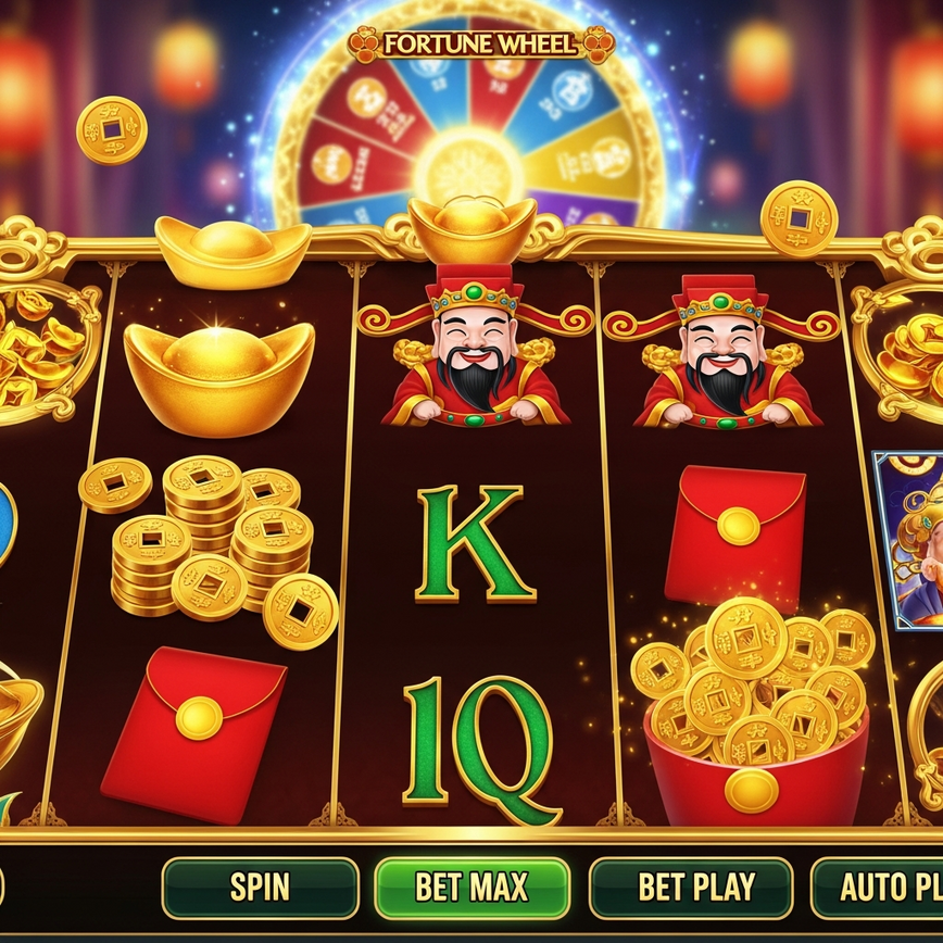 Illustrates the 'God of Wealth' game, highlighting its Asian mythology theme, prosperity symbols, and bonus features relevant to the Malaysian market.
