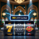Vibrant online slot machine interface displaying '96% RTP Certified' with spinning reels, set against a luxurious, high-tech Malaysian online casino backdrop, symbolizing audited fairness and player confidence.