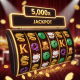 A luxurious online slot machine from Fa Chai showing a jackpot win, with Asian-themed symbols like dragons and fortune cats on the reels and a 5,000x jackpot display.