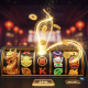 A close-up of a Fa Chai themed online slot machine with vibrant, glowing symbols of a golden dragon and a fortune cat, set against a luxurious, dark casino background.