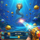 An exciting first-person view of a Fa Chai-style online fish shooting game, showing a golden cannon aiming at colorful fish in a vibrant underwater setting.