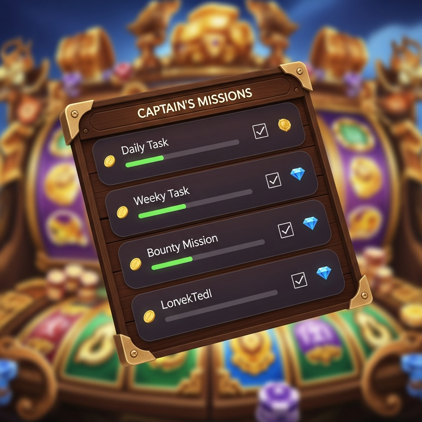 To illustrate the gamified 'Tasks System' interface, showing how players track daily, weekly, and special missions to earn rewards and progress in rank.
