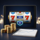 A sophisticated display of a classic online slot game on a tablet, highlighting a 96% RTP, with casino chips and a bankroll graph symbolizing a conservative budget strategy for Malaysian players.