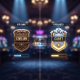 A visual representation of a casino VIP tier system, showing a basic 'Civilian' rank badge evolving into a premium 'Cadet' rank badge with an XP progression bar.