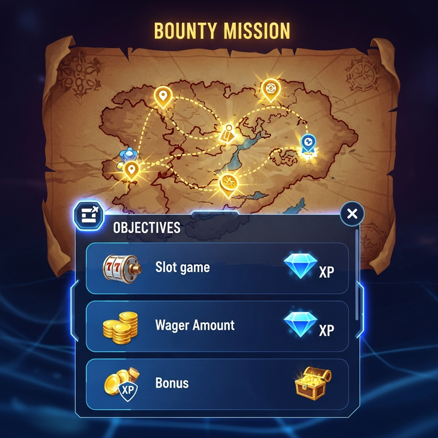 Bounty mission reward structure showing Tier 1 and Tier 2 entry costs versus potential rewards across Pirate777 ranks.