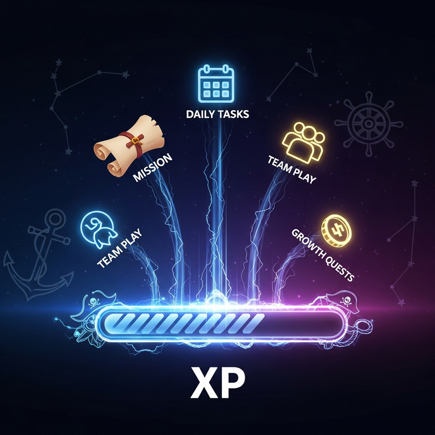 Daily task completion interface showing the RM150 rolling requirement and XP reward on Pirate777.