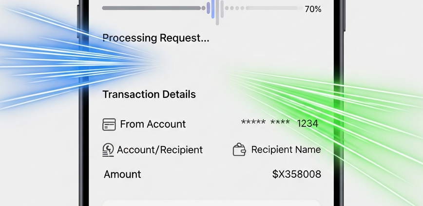 A modern digital interface on a smartphone screen displaying a DuitNow withdrawal in progress, with glowing lines and a fast-forward clock icon, symbolizing rapid and secure transaction processing through optimal timing.