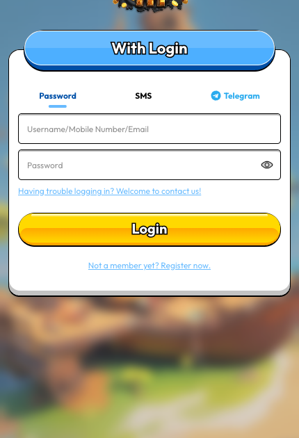 Laman log masuk Pirate777 menunjukkan tab log masuk Kata Laluan, SMS, dan Telegram dengan ruangan nama pengguna dan kata laluan untuk pemain Malaysia yang kembali.