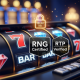 Dynamic online slot machine interface with 'RNG Certified' and 'RTP Verified' badges, a secure padlock icon, and vibrant winning symbols, representing Lucky365 slots on a premium online casino platform.