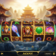 A luxurious and vibrant Monkey King themed online slot machine interface with spinning reels showing mythical symbols like Sun Wukong and his staff, set against a golden temple background.