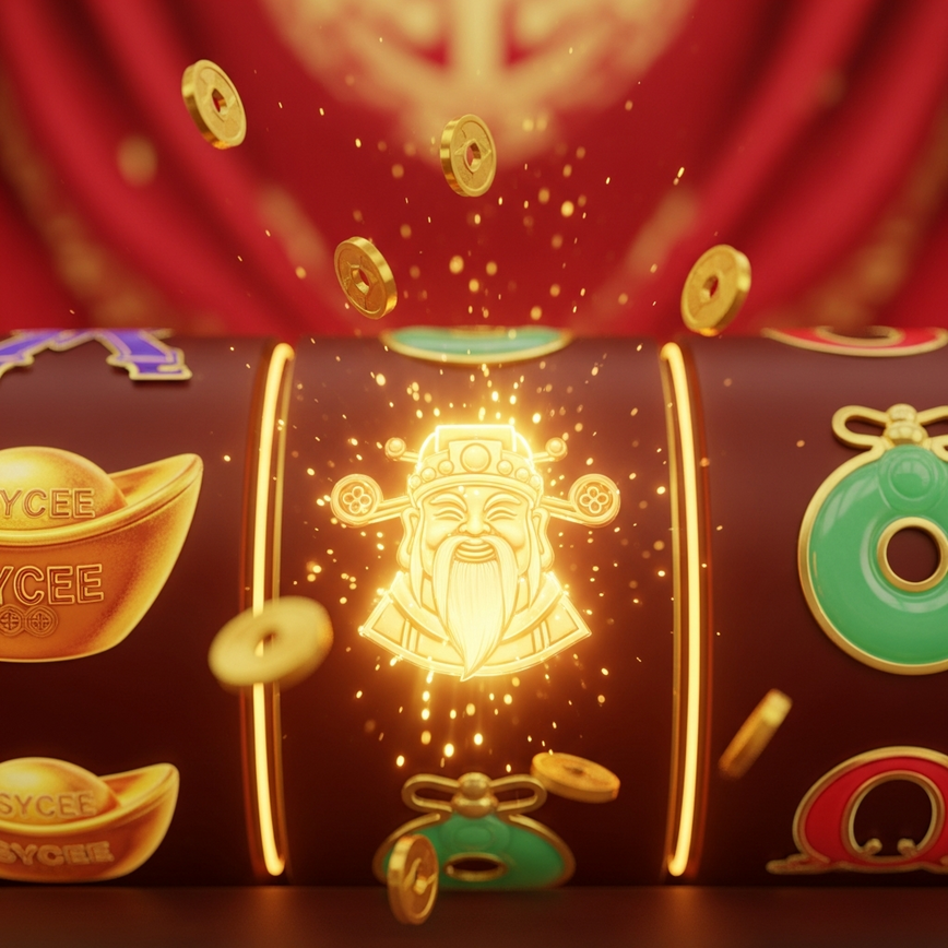 Imej yang mewakili slot bertema Caishen, menyerlahkan karakter Dewa Kekayaan dan simbol-simbol kemakmuran yang dibincangkan dalam bahagian pertama artikel.