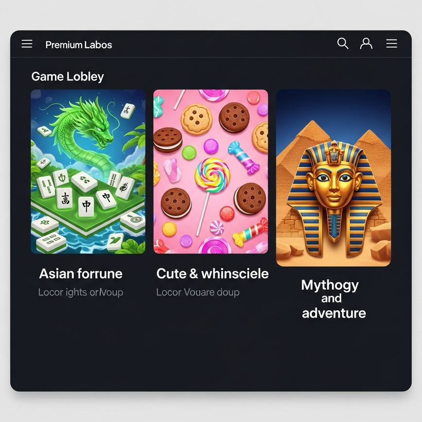Imej yang menggambarkan pelbagai tema permainan yang ditawarkan oleh Cosmo Play, seperti yang diperincikan dalam bahagian Pengelompokan Tema, menunjukkan variasi kepada pemain di luar Mahjong sahaja.