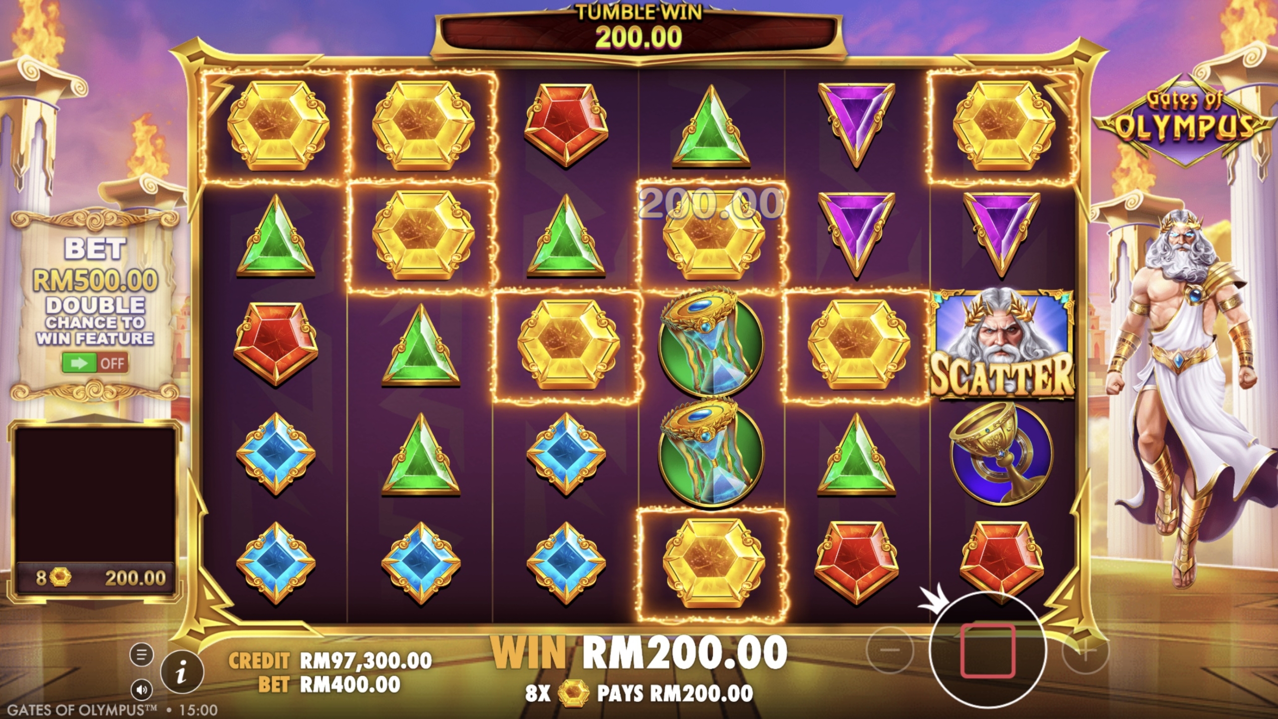 Ciri bonus dan jadual pembayaran slot Gates of Olympus pada Pirate777 Malaysia