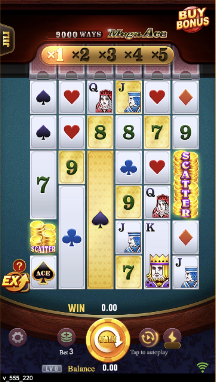 Skrin permainan asas slot Mega Ace pada Pirate777 Malaysia — tangkapan permainan sebenar