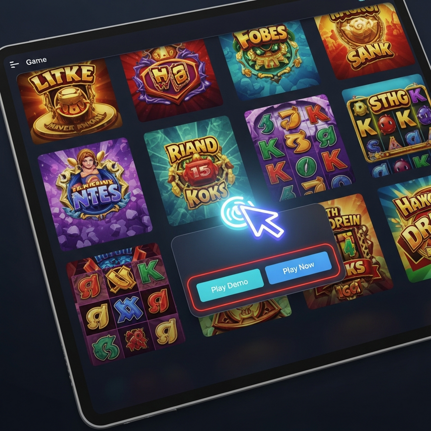 To visually illustrate the step-by-step process of finding and launching a slot game in demo mode from the casino's game lobby, as described in the article.