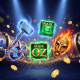 A dynamic collage of iconic Microgaming slot themes, including Thor's hammer, a glowing magic book, and a fiery mask, representing the provider's rich game catalog for Malaysian players.