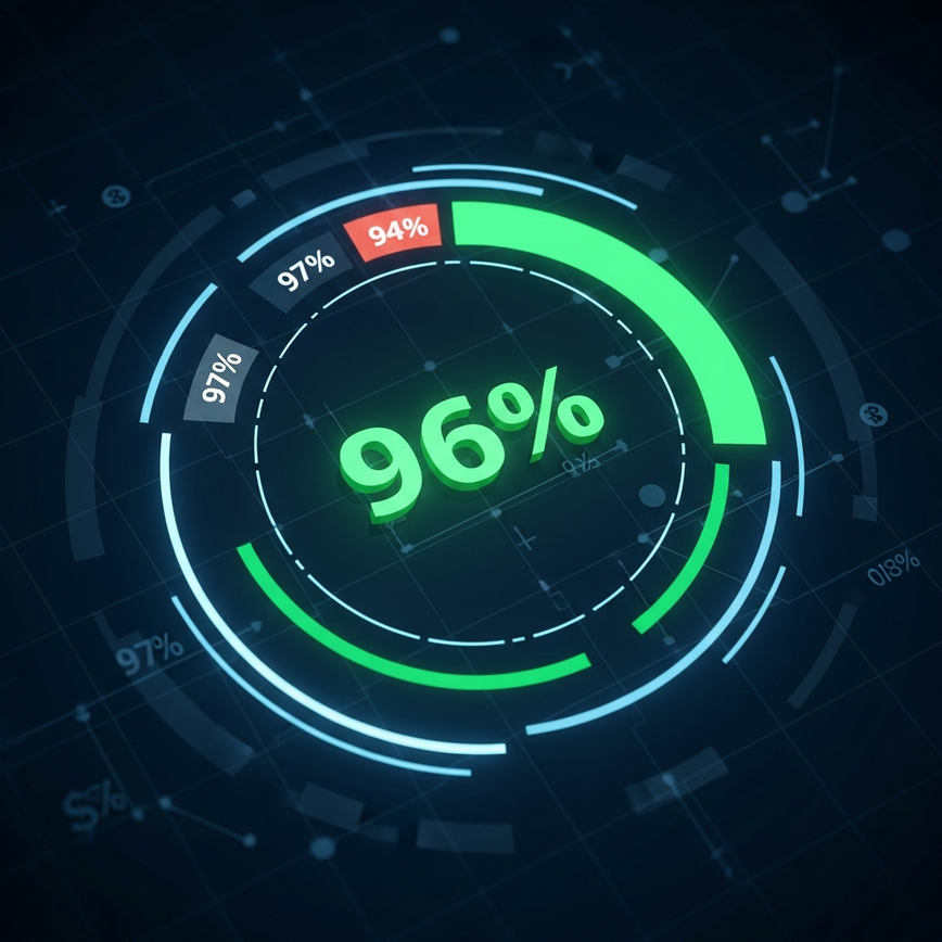 信息图风格的图像，直观呈现绝大多数 Microgaming 老虎机的 RTP 为 96% 这一核心要点。