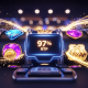 A premium online slot game interface with glowing reels, highlighting a digital display that reads '97% RTP' to represent high-return Microgaming slots.