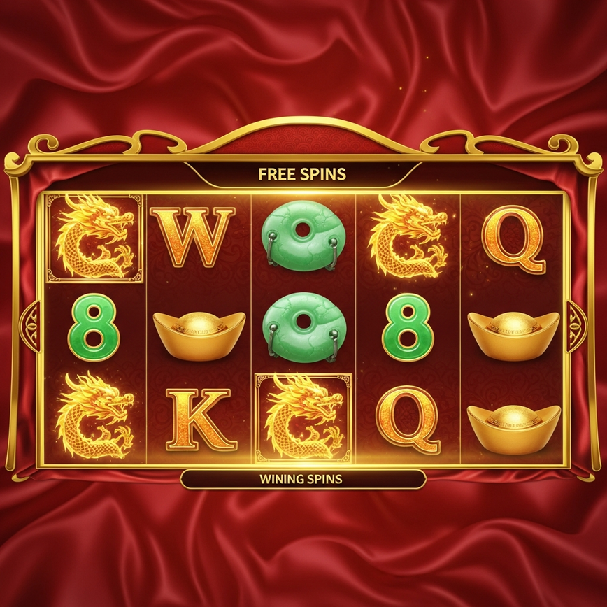 Imej tema tuah dan kemakmuran Cina yang mewakili koleksi permainan Mega888.
