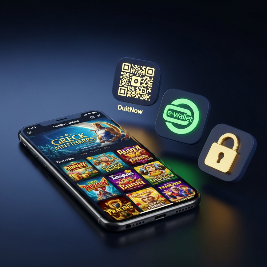 To illustrate the accessibility of playing the game on a mobile device in Malaysia, highlighting the use of local e-wallet payment methods like DuitNow.