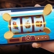 An illustration of a hand holding a phone playing a pirate-themed slot in a web browser.