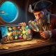 An illustration of a pirate character inspecting a slot game on a phone with a magnifying glass.