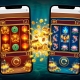 An illustration of two Asian-themed slot games side by side in phone browsers, with a burst of gold coins between them.