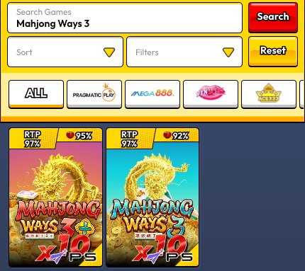 Pirate777 大厅搜索 Mahjong Ways 3:Mahjong Ways 3+ 和 Mahjong Ways 3 的 PlayStar x10 图块,左上角各显示 97% RTP,右上角为大厅评分。