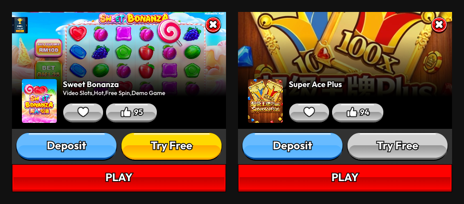 Two Pirate777 game start screens read on 1 October 2026: Sweet Bonanza (Pragmatic Play) with a yellow Try Free button beside Deposit and PLAY, and Super Ace Plus (Jili) with Try Free greyed out.